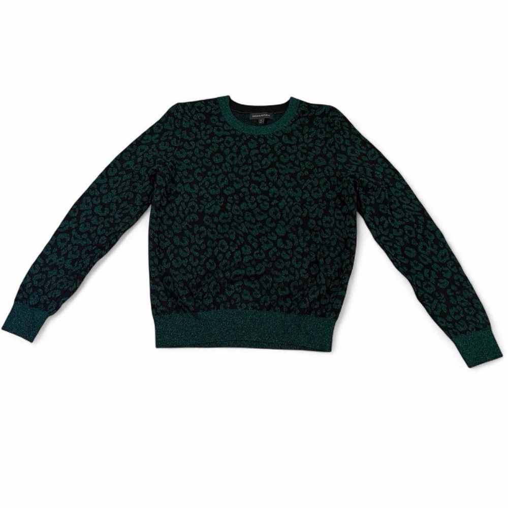 Banana Republic Green Metallic Leopard Print Sweater Women's Medium